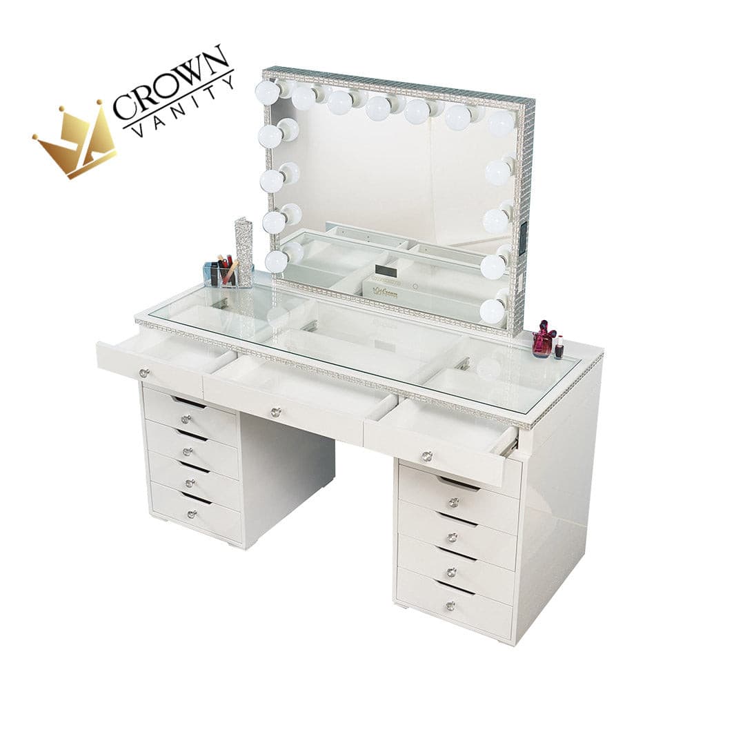 Marilyn Hollywood Makeup Vanity Station White Crystal - Crown Vanity impressions vanity