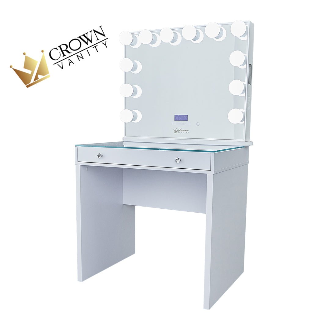SlayStation Mini Table With Bluetooth Mirror White CrownVanity